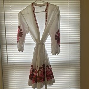 Boden White Dress with Pink Floral Accents